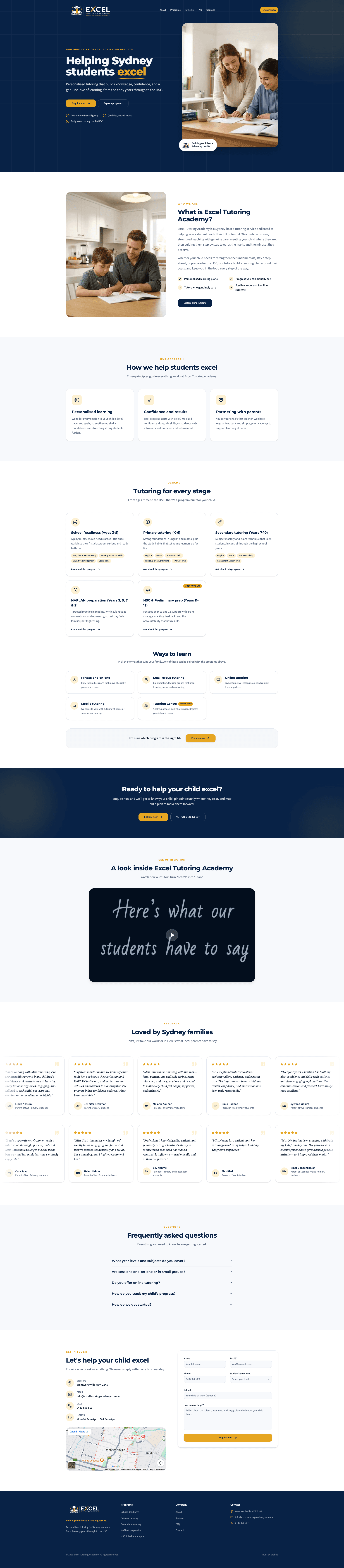 Excel Tutoring Academy enrolment website homepage