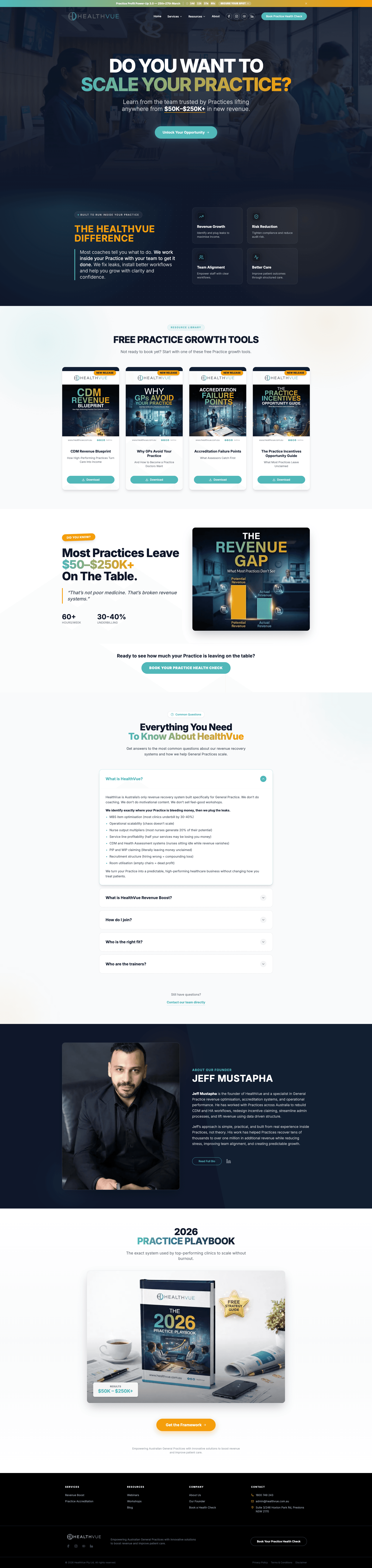 HealthVue healthcare analytics website homepage
